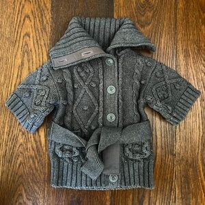 Baby Gap Stella McCartney Chunky Cable Knit Grey Button Up Tie Cardigan Size 2T